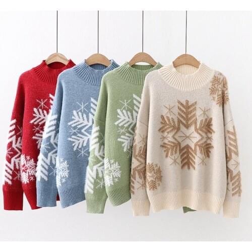 2020 autumn and winter womens pullover O-neck Christmas snowflake sweater sweater women new half-high collar loose thickening