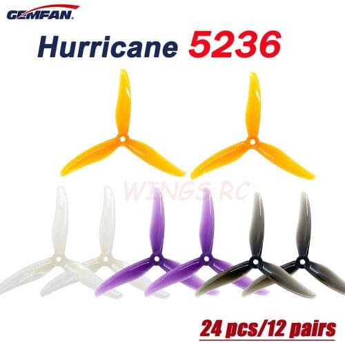 24 pcs/ 12 pairs Gemfan 5236 5inch 3 blade/ tri-blade Propeller Props CW CCW Brushless motor FPV Propeller for FPV Racing Drone