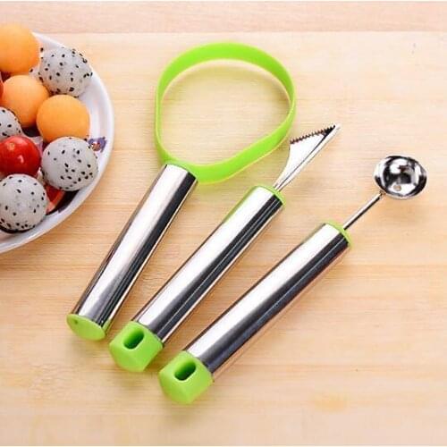 3pcs Fruit Ball Carving Knife Kiwi Fruit Waterlemon Scoop Melon Digger Fruit Jar Mashed Potato Baller Ice Cream Spoon
