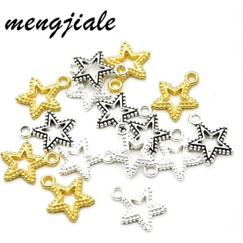 30pcs Wholesale Three Color Five Pointed Star Charms Alloy Metal Pendants For DIY Handmade Jewelry Accessories Making 17*14mm