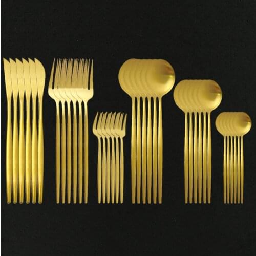 36Pcs Gold Matte Dinnerware Cutlery Set Dinner Knives Cake Fork Dessert Coffee Spoon Flatware Stainless Steel Tableware Set