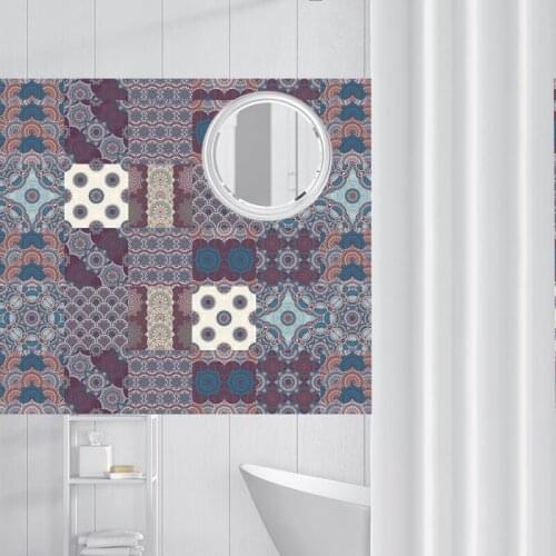 3D Arabian Style Retro Tile Floor Sticker Kitchen Bathroom Waist Line Wall Stickers Vinyl Waterproof Poster Home Decor Art Mural