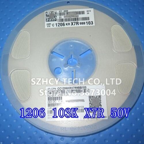 4000Pcs 1206 10NF 50V 103K X7R CC1206KRX7R9BB103 New and origianl