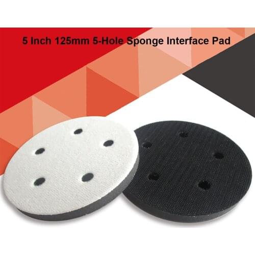 5 Inch 125mm 5-Hole Sponge Interface Pad Cushion Pad Hook & Loop Buffer Sponge for Sander Backing Pad Abrasive Tools Accessories
