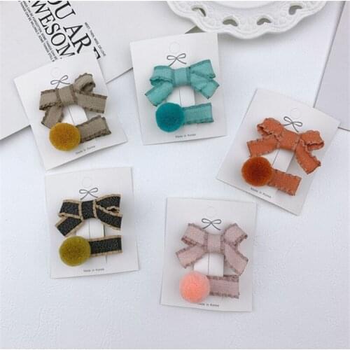 5set/Lot 2020 New Kids Bow Hairpins Hair Clip for Girls Barrettes Pom Pom Ball Headdress Children Princess Headwear