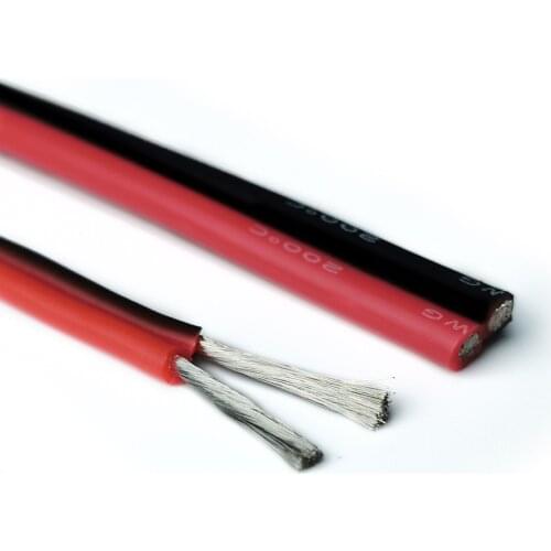 5 Meter 10 12 14 16 18 20 22 24 AWG 2Pins Ultra Soft Silicone Rubber Copper Electric Wire DIY Lamp Connector Cable Black Red