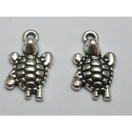 50 Tibet Silver Tone Sea Turtle Charm Pendants 22X13mm