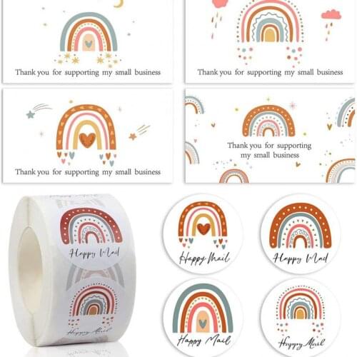 500pcs Rainbow Happy Mail Stickers Thank You Cards for Small Busines Decorative Sticky Label for Envelope Seals Box Packaging