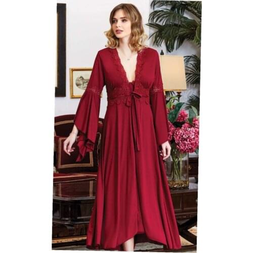 6 PcsCombing Lacy Long Six Piece Nightwear Set Dressing Gown Set Sexy Soft Trend Full Set