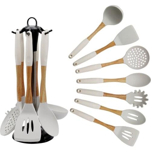 6PCS Mint Black Cooking Tools Premium Silicone Kitchen Cooking Utensils Kitchen Non-Stick Cookware Spatula Colander
