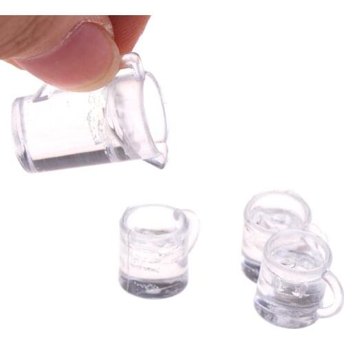 4Pcs/set 1:12 DIY Dollhouse Accessories Simulation Miniature Glass Bottle Cold Water Can Model Toy For Dollhouse Decorations