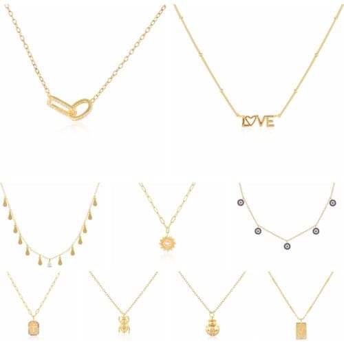 CANNER S925 Silver Pendant Necklaces 2021 Trend Ladybug LOVE-shape Cross Clavicle Necklace Delicate Jewelry Bijoux Femme Collar