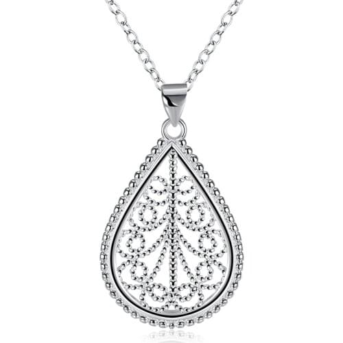 Noble 925 Sterling Silver charms Drop shape Pattern Pendant Necklace For Women Fashion Jewelry Christmas Gifts