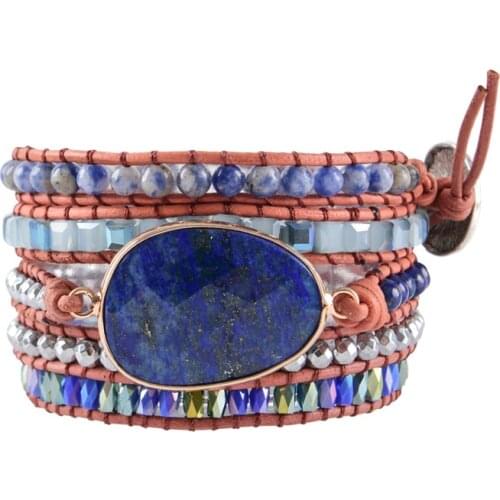 New Unique Mixed Natural Stones Charm 5 Strands Wrap Bracelets for women Handmade Boho Bracelet Leather Bracelet gift jewelry