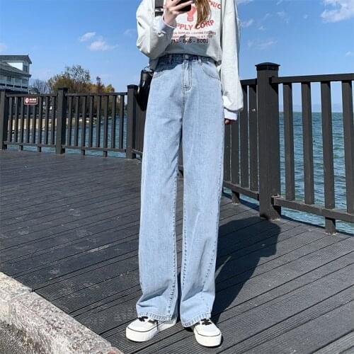 Wide Leg Women New2021 Casual Street Style Cotton Denim Lady long Pants Jeans Vintage Retro able Quality Fashion solid trousers