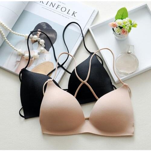Breathable Chest Wearing Bra Female Seamless Wire Free Underwear Women Sexy Back Cross Bra Push Up Pad Vest