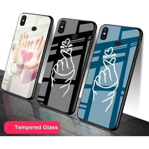 Love On The Finger Heart Tempered Glass Phone Case For Redmi Note 5 6 7 8 9 Pro Note8T Note9S Redmi8 9 Cover Shell