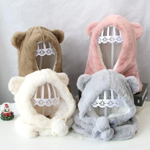 Cartoon Bear Baby Hat Warm Thick Winter Kids Girl Boy Bonnet Hat Solid Color Outdoor Ear Protection Plush Children Toddler Cap