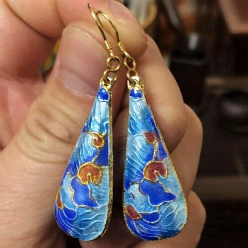 Handcrafted Fancy Cloisonne Filigree Drop Earrings Enamel Ladies Eardrop Vintage Colorful Accessories Ear Dangles Jewellery