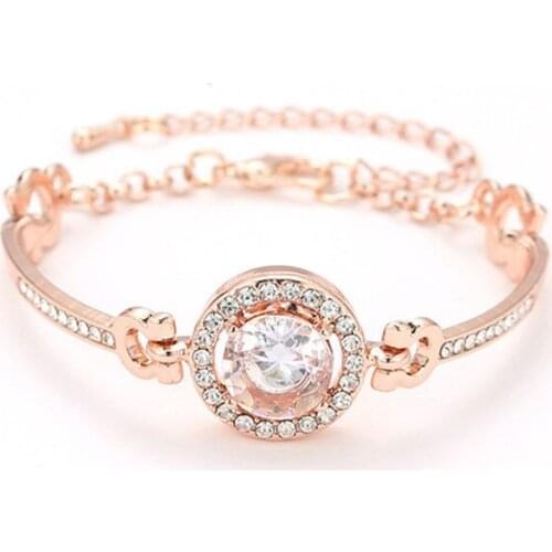 Elegant Rose Gold Color Bracelet Shinning Rhinestone Simple Wear Bracelets Korean Crystal Bracelet Gift For Women Jewelry