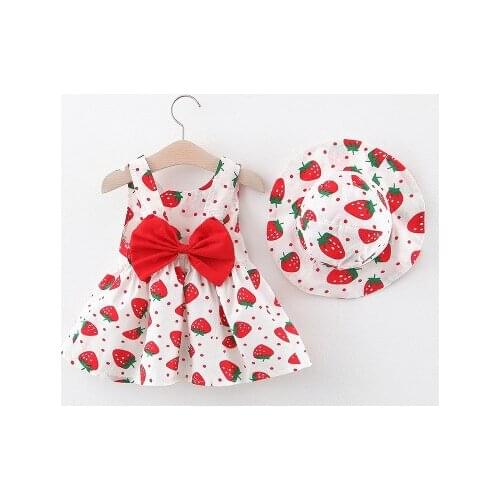 Hat +Dress 2pcs Kids Clothes Newborn Dress Baby Children Costume For Girls Summer New Casual Dresses Printed Bow Cotton Dress 3Y