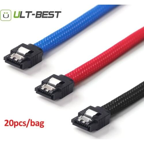 ULT-Best 20PCS 50CM SATA 3.0 III SATA3 7pin Data Cable with Premium Sleeved Nylon 6Gb/s SSD Cables HDD Hard Disk Drive Cord