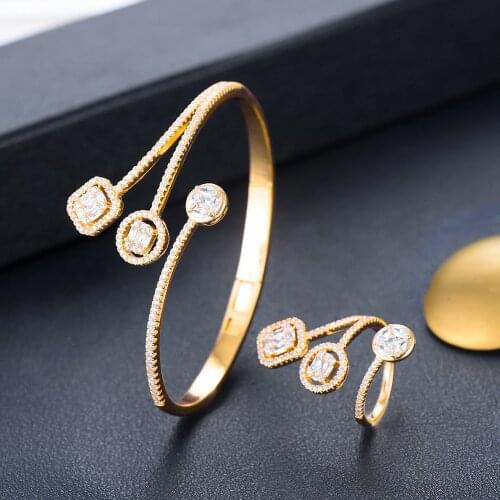 Kellybola Trendy Luxury Micro-inlaid Cubic Zirconia Geometric Bracelet Ring Set Womens Wedding Anniversary Jewelry Accessories