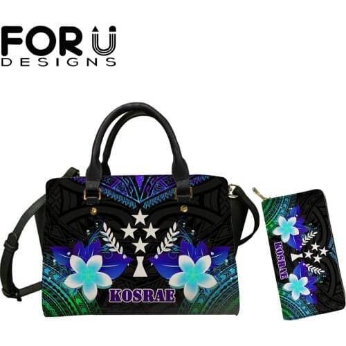 FORUDESIGNS Womens Bags Set Kosrae Tribal Plumeria Flower Design Soft Pu Leather Handbags Party Totes Bag Luxury Purse Bolsas