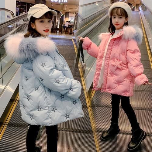 2021 New Year Fashion Baby Girls Jacket Coats Fur Collar Warm Hooded Winter Girls Parkas Outerwear 2 Colors For 4 6 8 10 12 Year