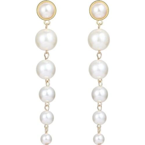 Trendy Elegant Created Big Imitation Pearl Long Earrings String Statement Dangle Earrings For Women Wedding Party Gift