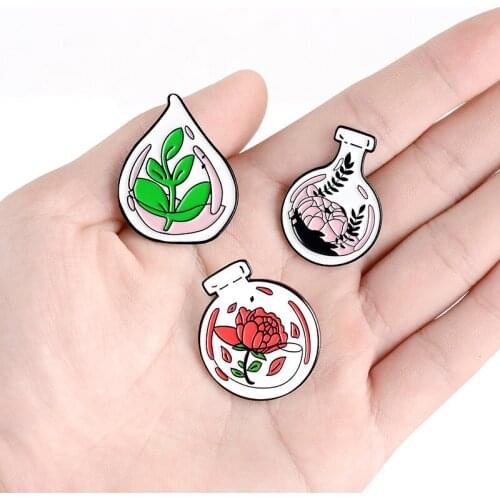 Cartoon Fun Color Vase Glass Bottle Flower Leaf Tree Enamel Brooch Alloy Badge Denim Clothes Bag Pin Cute Sweet Jewelry For Kid