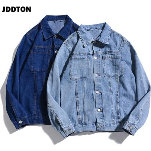 JDDTON New Mens Denim Jackets Spring Autumn Japanese Style Windbreaker Man Casual Loose Coat Hip Hop Male Korean Overcoat JE400