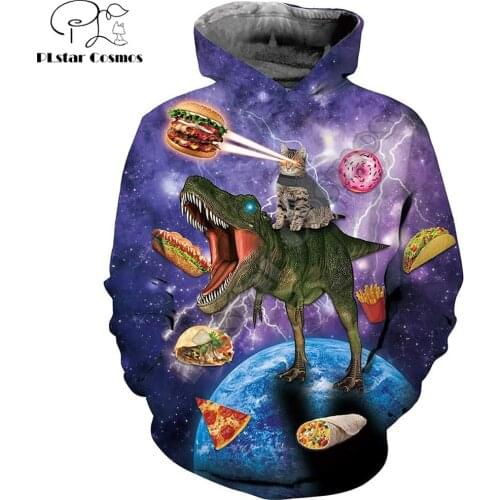 Galaxy Cat Riding Dinosaur 3D Printed Mens autumn Hoodie Fashion Unisex Casual Pullover Streetwear Jacket Tracksuits 10 styles
