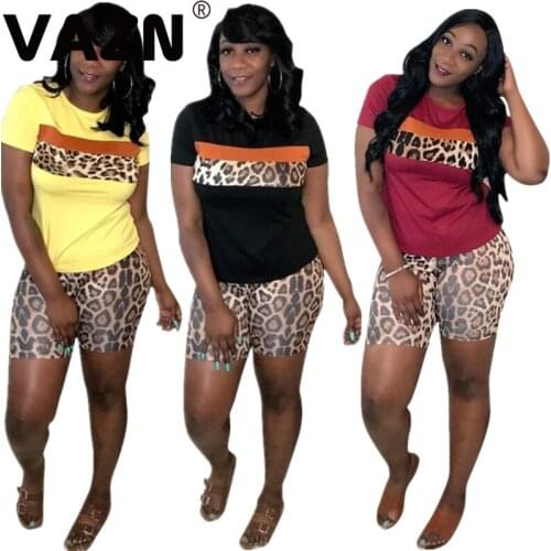 VAZN New product 2020 summer sexy lady 3 colors mid set short sleeve O-neck tees knee-length pants set young women fashion sets