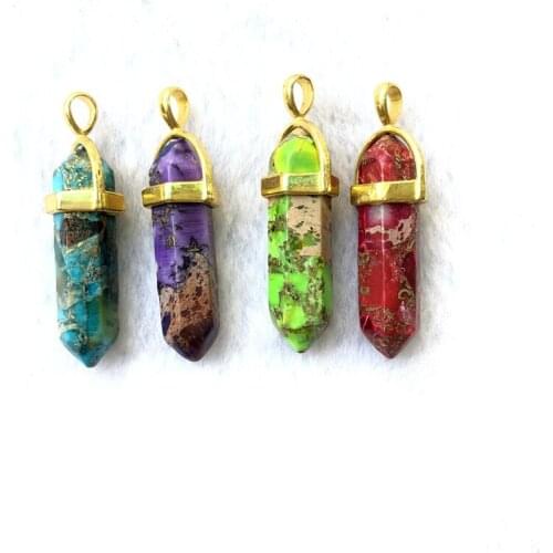 Wholesale 4Pcs Natural Imperial Jaspe r Beads Healing Chakra Point Penant,8x32mm Healing Point stone Pendant Beads
