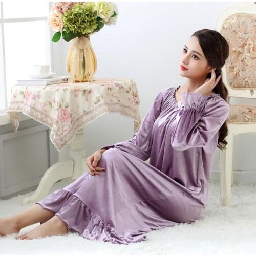 Autumn Velvet Knitting Lady Nightgown For Women Girl Winter Comfortable Elegant Long Sleeve Sleepdress Sleep Wear Nightdress