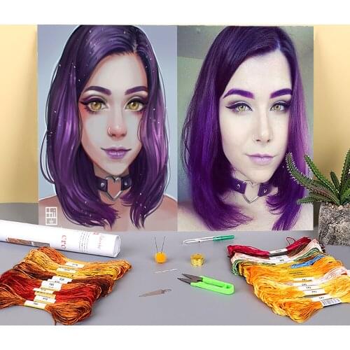 Cartoon Girl Woman Printed Water-Soluble Canvas 11CT Cross-Stitch Kit Embroidery DMC Threads Knitting Craft Handmade Mulina