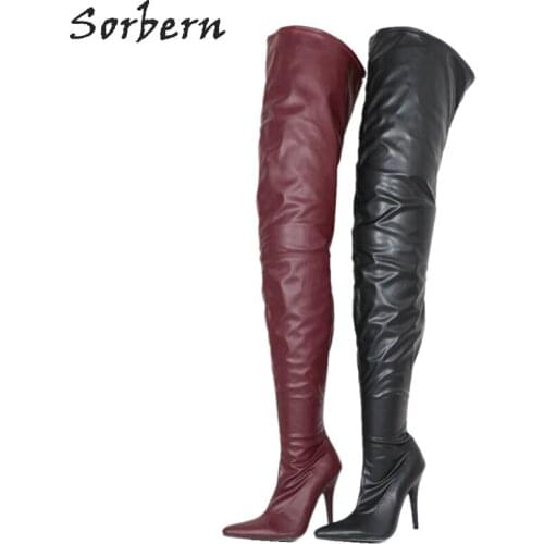 Sorbern Matte Women Boots Stilettos Custom Long Boots Unisex Over-The-Knee Boot Females Pointed Toe Sexy Fetish High Heel 12Cm