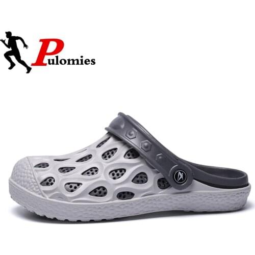 PULOMIES Summer Men Slippers Massage Clogs Outdoor Garden Shoes Men Pool Sandals Bathroom Cross-tied Slides Mules Beach Slippers