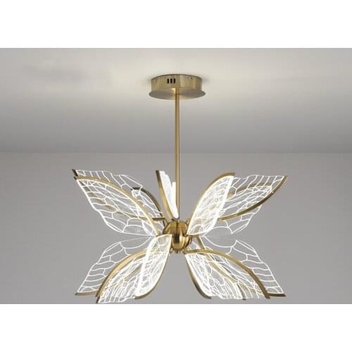 Modern Nordic Butterfly LED Pendant Lamp Bedroom Living Room Kitchen Decor Creative Lights Golden Transparent Acrylic Chandelier