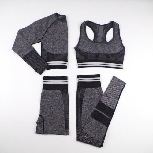Fitness Sports Wear Womens Fitness Tights Sports Set Womens Fitness Yoga Set 4 Seamless Bra + Shirt + Leggings + Shorts