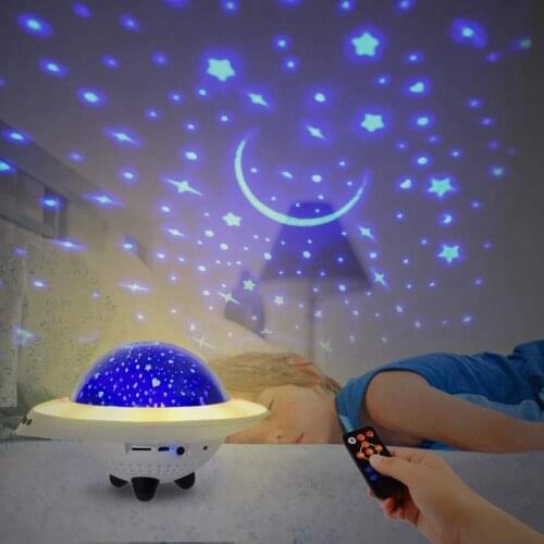 Led Star Night Light Projector Lamp Kids Night Light with Bluetooth Speaker 7 Lighting Modes Rotating Ufo Star Light Projector