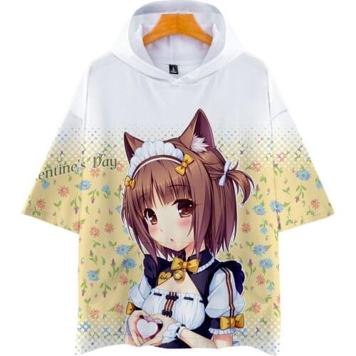 High Quality NEKOPARA - Men Women Cartoon Hoodie T Shirt 3D Hooded Short Sleeve Streetwear Tops summer short-sleeved T-shirt