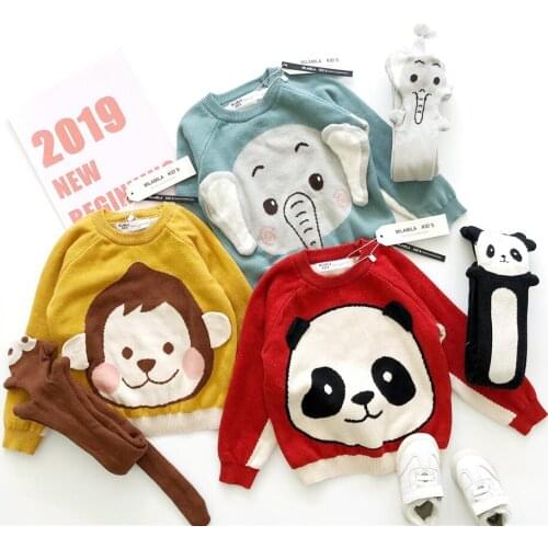 Tonytaobaby New Cartoon Boys Girls Knitted Animal Sweaters with Scarf In Autumn and Winter Baby Girl Sweater Kids Sweaters