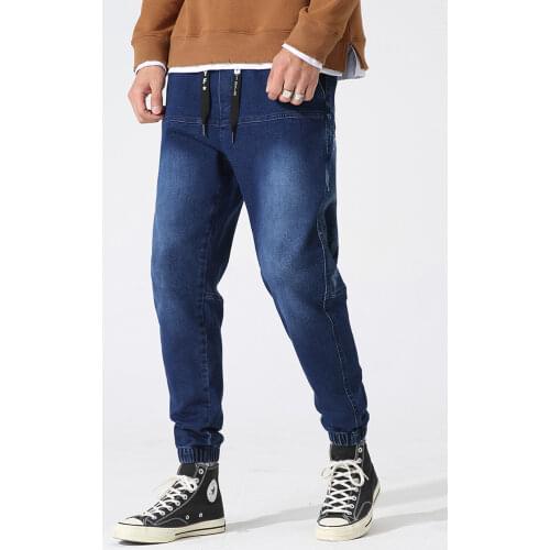 Spring Autumn Black Blue Cargo Jeans Men Stretched Denim Jogger Pants Men Baggy Harem Jean Trousers Plus Size 6XL 7XL 8XL
