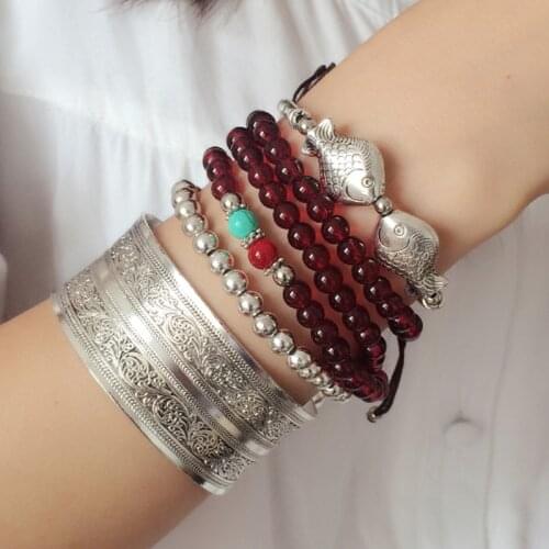 Indian Vintage Bangles & Bracelet Tibetan Silver Plated Elephant Charm Bracelet Retro Boho Fashion Jewelry Women Gifts