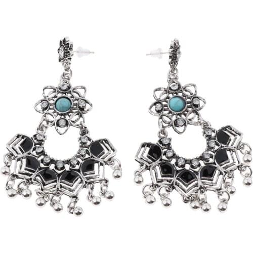Vintage Rhinestone Floral Pattern Drop Dangle Stud Earrings for Women Ladies - Unique and Fashion Design