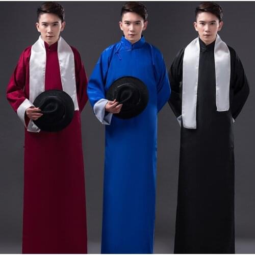 Vintage Solid Robe Men Costume Chinese Traditional Performance Hanfu Clothes Classic Male Crosstalk Robes Uniform Monk Clothing
