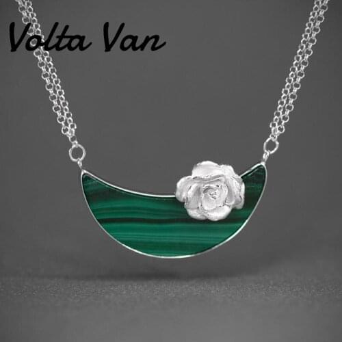 Volta Van Vintage Pendant Necklaces 925 Sterling Silver 2021 New Malachite Elegant Moon Flower Concise Women Silver Necklace
