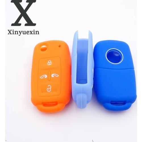 Xinyuexin 4 Button Replacement Flip Remote Silicone Car Key Cover Case Fit for VW Sharan Car Key Accessory Protective Shell
